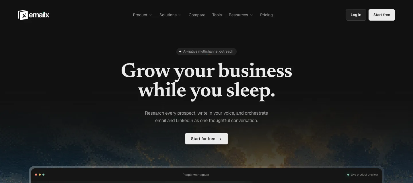 The Emailx homepage